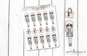 Heart Glasses Girl! Doodle Stickers (DS007)